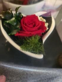 Preserved Red Rose in Heart Dish